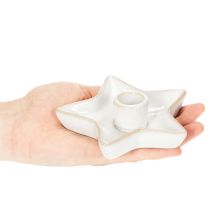 Product Ceramic star candle holder, white, for taper candles, 12cm, 2 pieces