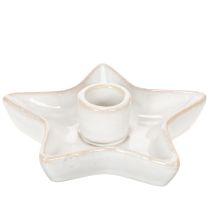 Product Ceramic star candle holder, white, for taper candles, 12cm, 2 pieces