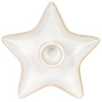 Product Ceramic star candle holder, white, for taper candles, 12cm, 2 pieces