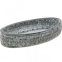 Product Decorative bowl metal pattern gray oval L36cm/33.5cm set of 2