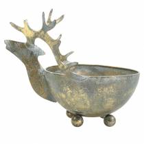 Product Bowl with reindeer head golden antique look metal Ø14cm