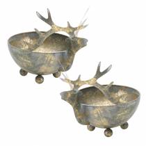 Product Bowl with reindeer head golden vintage look metal Ø9.5cm 2pcs