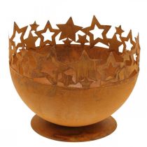 Metal bowl with stars, Christmas decoration, decorative vessel patina Ø25cm H20.5cm