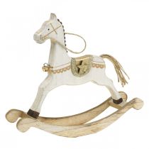 Wooden rocking horse, Christmas decoration White Golden H18cm