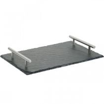 Slate platter with handles, decorative tray, serving plate 30x20cm