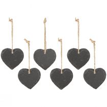Product Slate board small heart for hanging black 7.5cm 6pcs