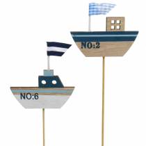 Product Decorative plug ship wood white blue natural 8cm H37cm 24 pcs