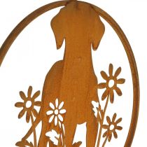 Metal sign patina dog with flowers Ø38cm