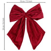 Product Red velvet corduroy fabric bow for hanging Christmas decorations, 24cm, 2 pieces