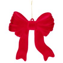 Product Decorative red bow for hanging, flocked Christmas decoration, 22cm