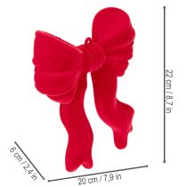 Product Decorative red bow for hanging, flocked Christmas decoration, 22cm