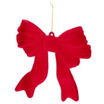 Product Decorative red bow for hanging, flocked Christmas decoration, 22cm