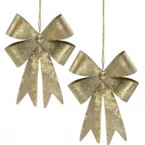 Loops made of metal, Christmas pendant, Advent decoration golden, antique look H18cm W12.5cm 2pcs