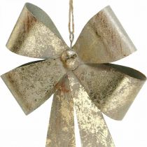Product Bow to hang, Christmas tree decorations, golden metal decoration, antique look H23cm W16cm