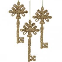 Decoration key, Christmas decoration with glitter, Christmas tree decorations Golden H15.5cm 12pcs