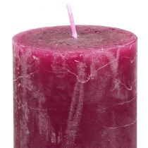 Product Pillar candle set, pink & berry colors, rustic look, 50x100mm, 12 pieces - wedding decoration, table decoration, romantic evenings