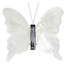 Product Butterfly decoration in white on clip 7.5cmx7cm 4 pcs