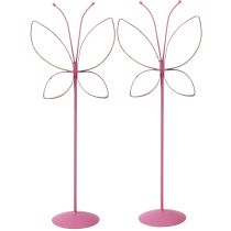 Product Butterfly Metal Decoration Spring Fuchsia Gold H35cm 2 pcs