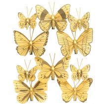 Spring butterfly with clip golden spring decoration 6cm 10pcs in a set