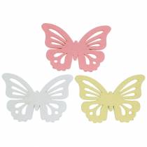 Scattered decoration butterfly white, yellow, pink assorted wood 5cm 40p