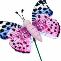 Decorative butterfly on a stick Flower plug Spring decoration 16 pieces