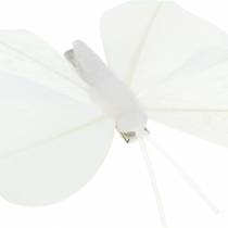 Feather butterfly on clip white 7-8cm 8pcs