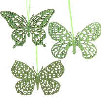 Decoration hanger butterfly green glitter8cm 12pcs