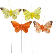 Decorative butterflies, flower plugs, spring butterflies on wire yellow, orange 4×6.5cm 12pcs