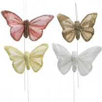 Product Butterflies with mica, wedding decoration, decorative plugs, feather butterfly yellow, beige, pink, white 9.5×12.5cm 12pcs