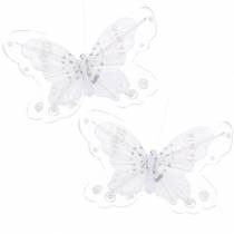 Product Feather butterfly on clip white 10cm 12 p