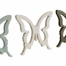 Butterfly 4cm scatter decoration wood brown/light grey/white 72p