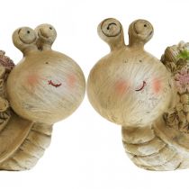 Snail with flowers summer decoration garden snails brown/pink/green 9.5cm set of 2