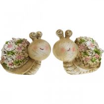 Blossom animal, snail with flowers, spring decoration, garden snails brown/pink/green H8cm L9.5cm set of 2
