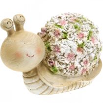 Snail with flower decoration, garden animal, decorative snail, summer decoration brown/pink/green H13.5cm L19cm
