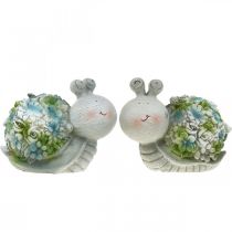 Snails with flowers summer decoration table decoration grey/blue/green 9.5cm set of 2