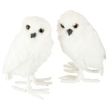 Product Snowy owl decorative owl white with fur and feathers 15.5cm 2pcs