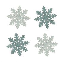 Snowflake with glitter wood 4cm gray 72p