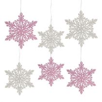 Snowflake wood 8-12cm pink/white 12pcs.
