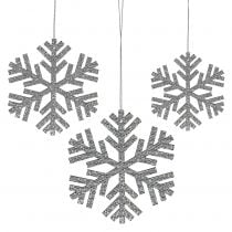 Snowflake silver to hang Ø8cm - Ø12cm 9pcs