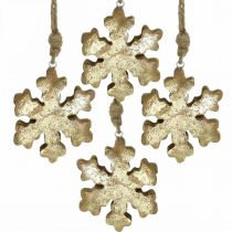 Product Snowflake mango wood natural, golden snow crystal Ø10cm 6pcs