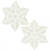 Snowflakes wood 4cm white with mica 72pcs
