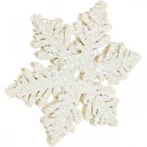 Snowflakes wood 4cm white with mica 72pcs