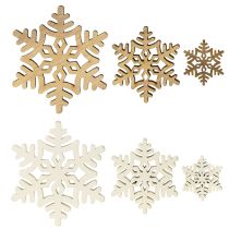 Product Snowflakes Wooden Decoration White Natural 3/5/7cm Assorted 36pcs