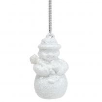 Product Snowman white with mica as a hanger 4.5cm 12pcs