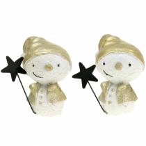 Product Decoration figure snowman white/gold 7.5cm 4pcs