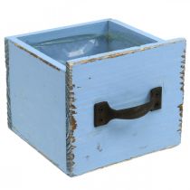 Plant box wooden drawer light blue shabby 12.5×12.5×10cm