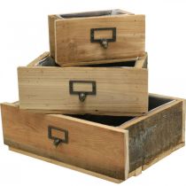 Product Decorative drawers, plant box, wooden decoration natural, antique look W36/28/20cm set of 3