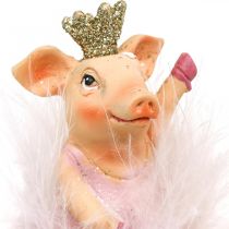 Deco pig with crown ballerina figure pink 12.5cm 2pcs