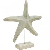 Wooden starfish, maritime decorative sculpture, sea decoration natural, white H28cm