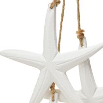 Product Starfish decoration maritime wooden decoration for hanging white with 3 stars 46cm